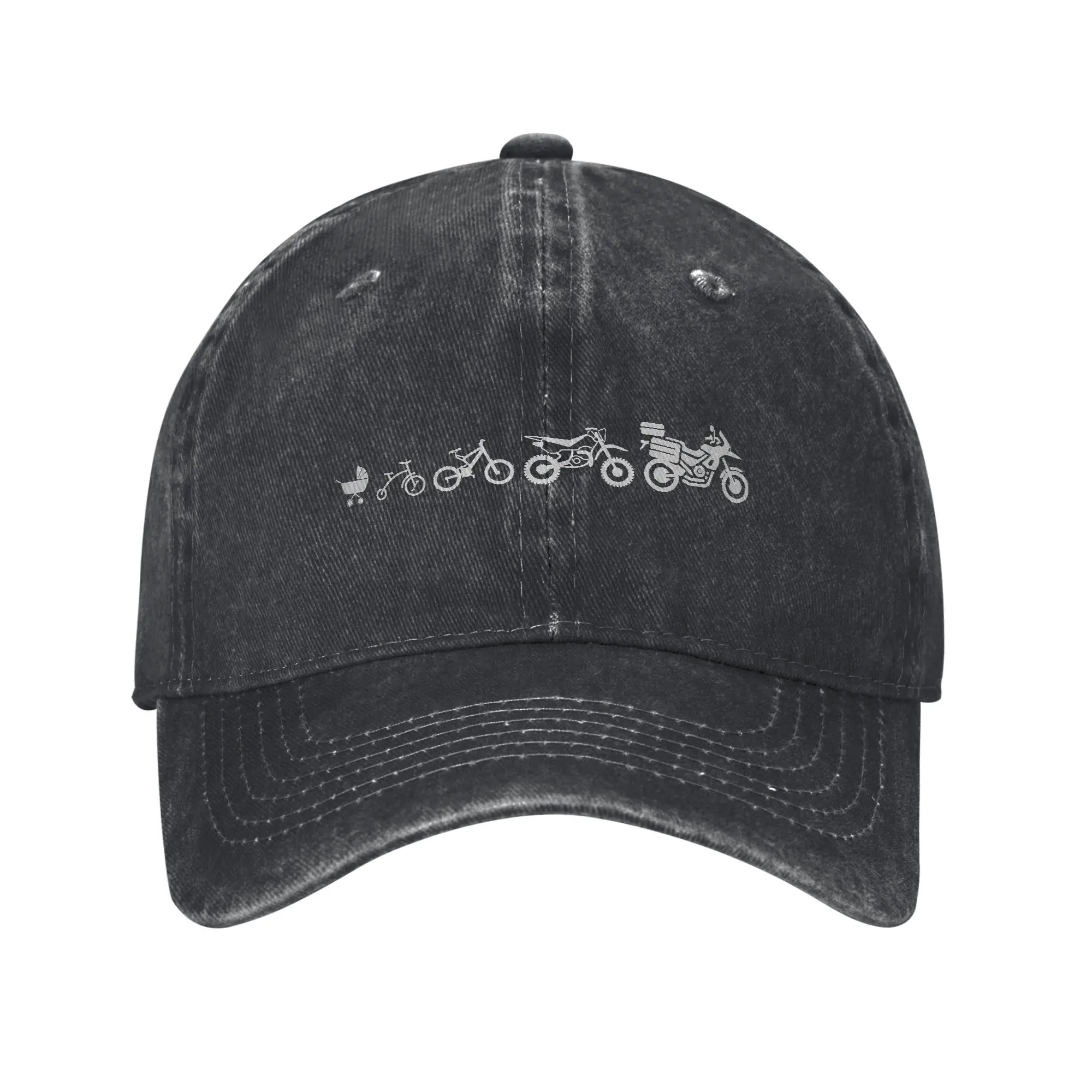 Unisex-Mütze mit Aufdruck „Evolution Of Adventure Motorcycle“, Vintage-Baseballmütze aus Distressed-Denim, verstellbar