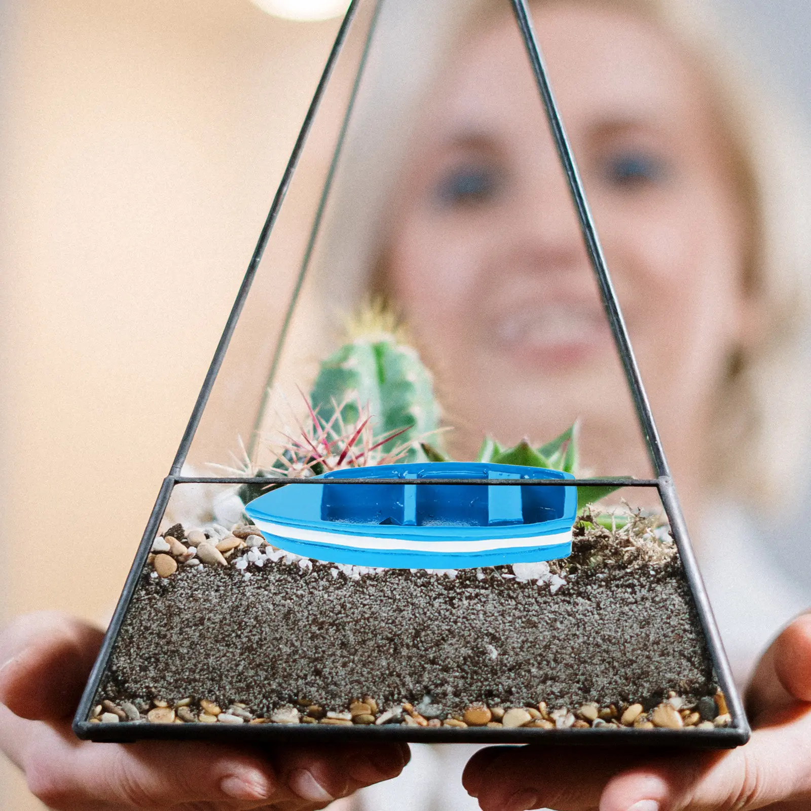 

6Pcs Blue Miniature Boat Decor Beach Style Creative Micro Landscape Kit Long-Lasting Desktop Decoration Sandbox Accessories