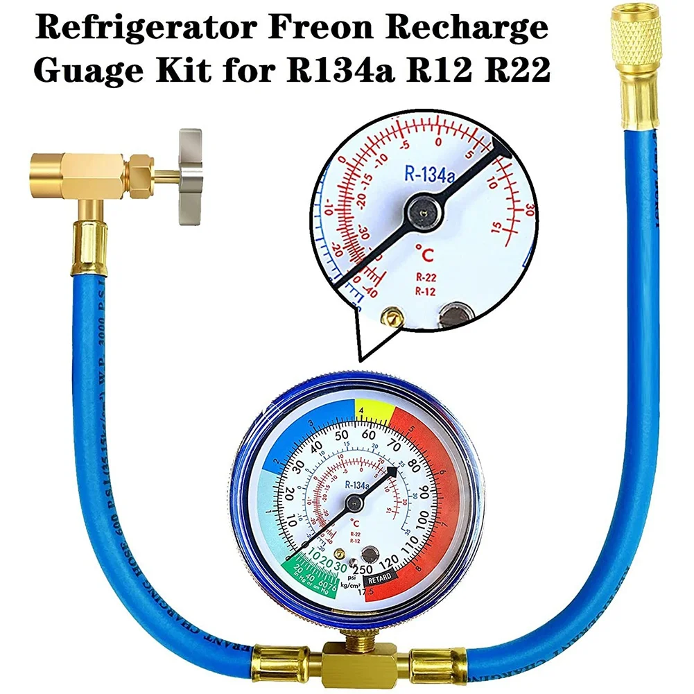 Kit tubo di ricarica Freon per frigorifero R134A, manometro per tubo di ricarica refrigerante AC R134A, tubo flessibile per valvola perforante