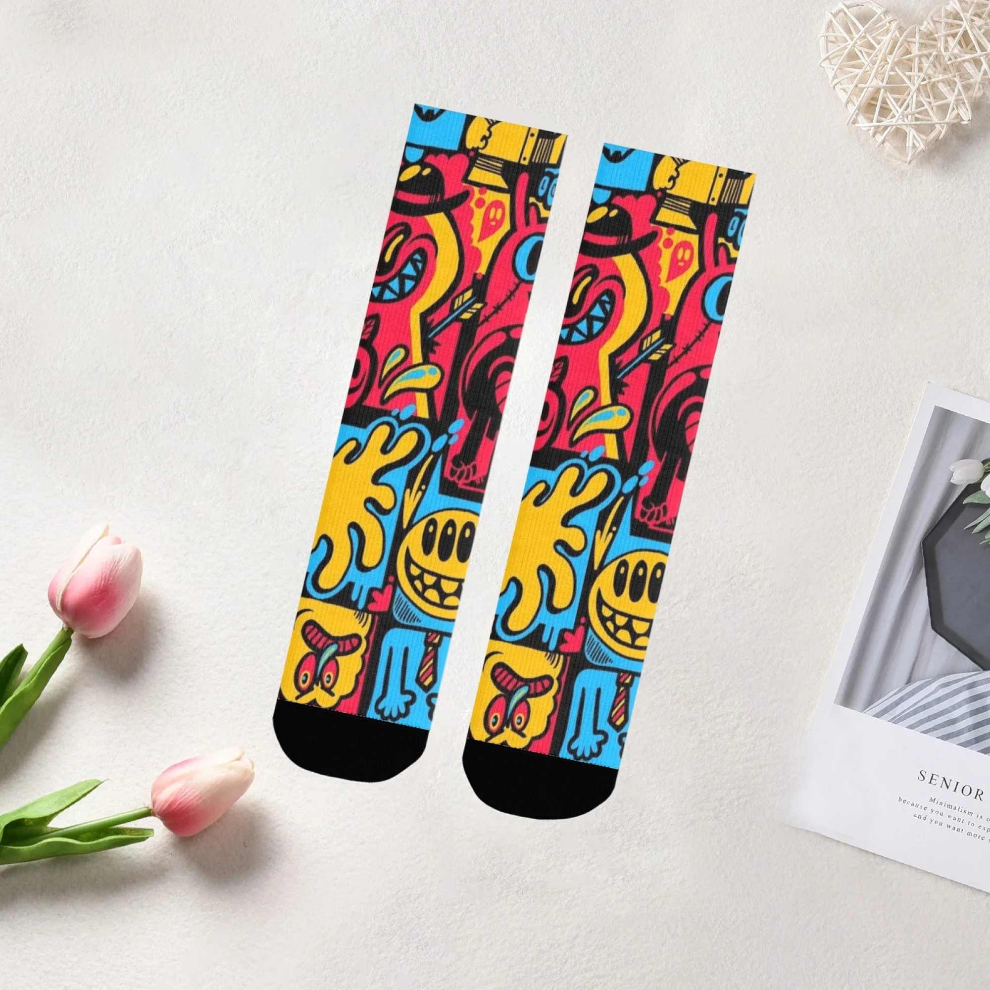 Fantasy Trendy Fashion Street Graffiti Cartoon Monster Herren Crew Socken Kräftige bunte Pop-Art-Print-Socken für trendige Freizeitkleidung
