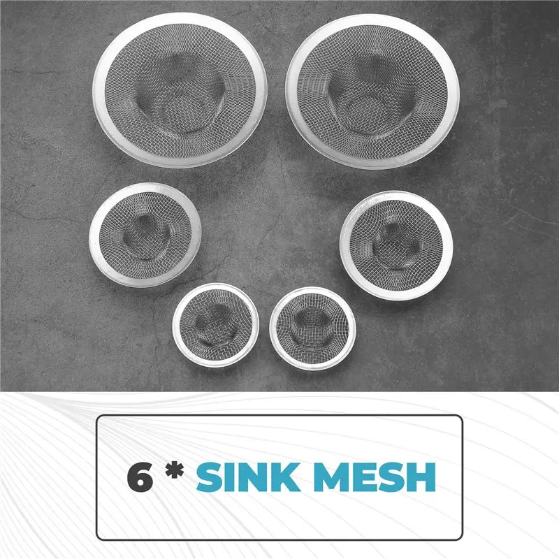 AEE8-6Pcs Kitchen Bathroom Sink Mesh Strainer Stainless Steel, Large Medium And Small (Pack Of 6)