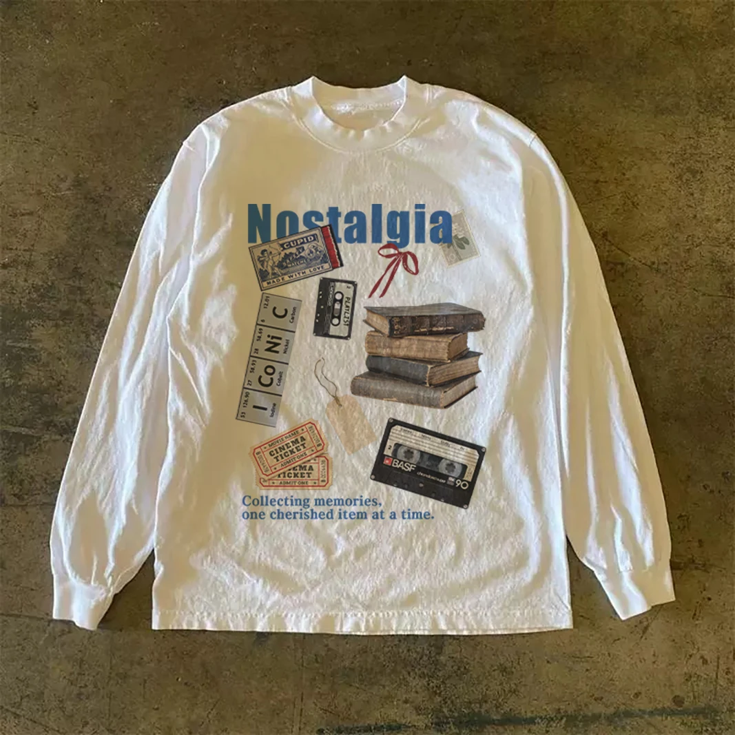 Heavyweight 310gsm Pure Cotton Long Sleeve T-Shirt American Retro Oversize Streetwear Versatile Comfortable Classic round Nec...