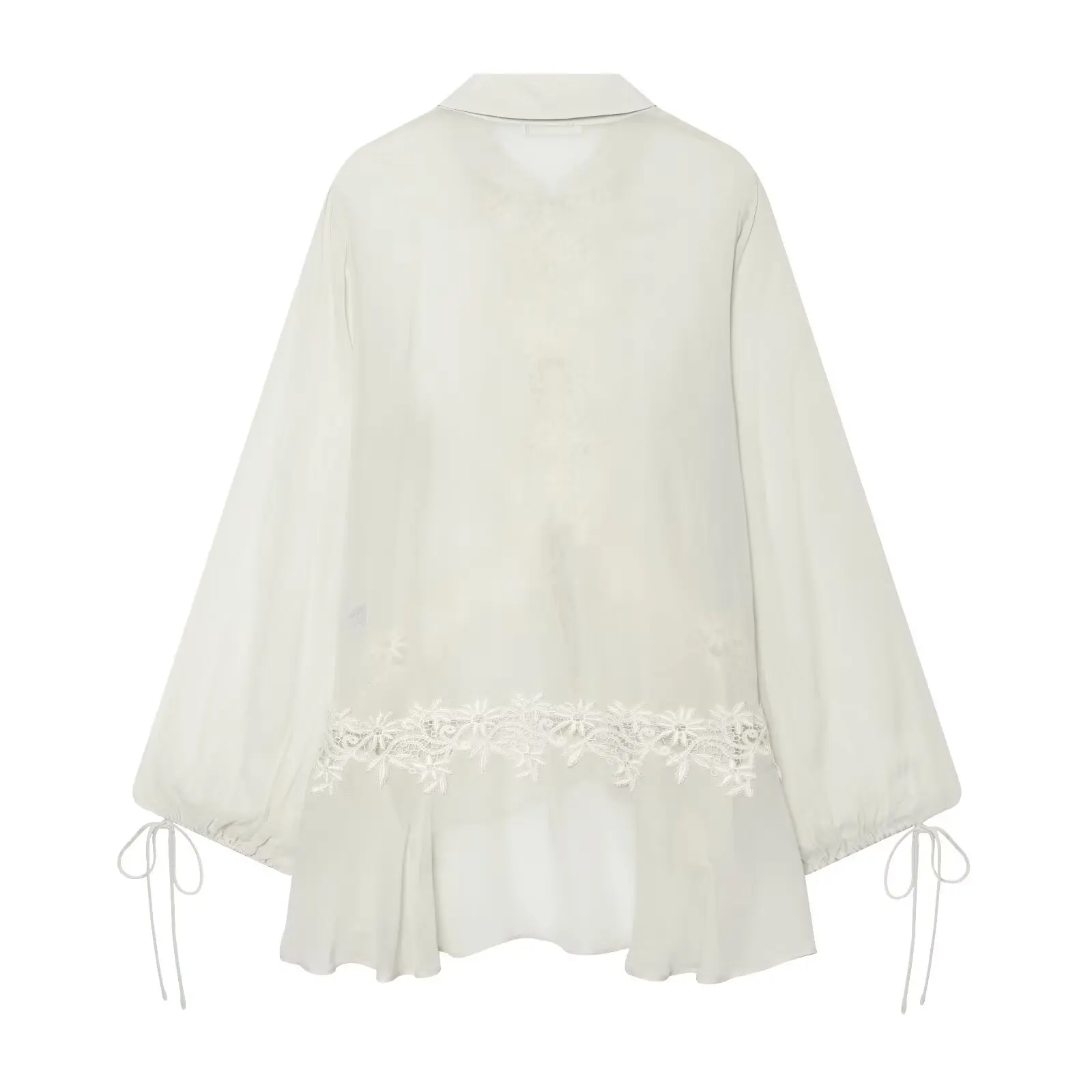 KONDALA Damen Elegante Schicke Spitzenblusen mit Stickerei, Urlaubs-Freizeitbluse mit Schnürmanschetten, Durchsichtige Bluse, 2026 Sommer Trendige Street-Bluse – Detail 4