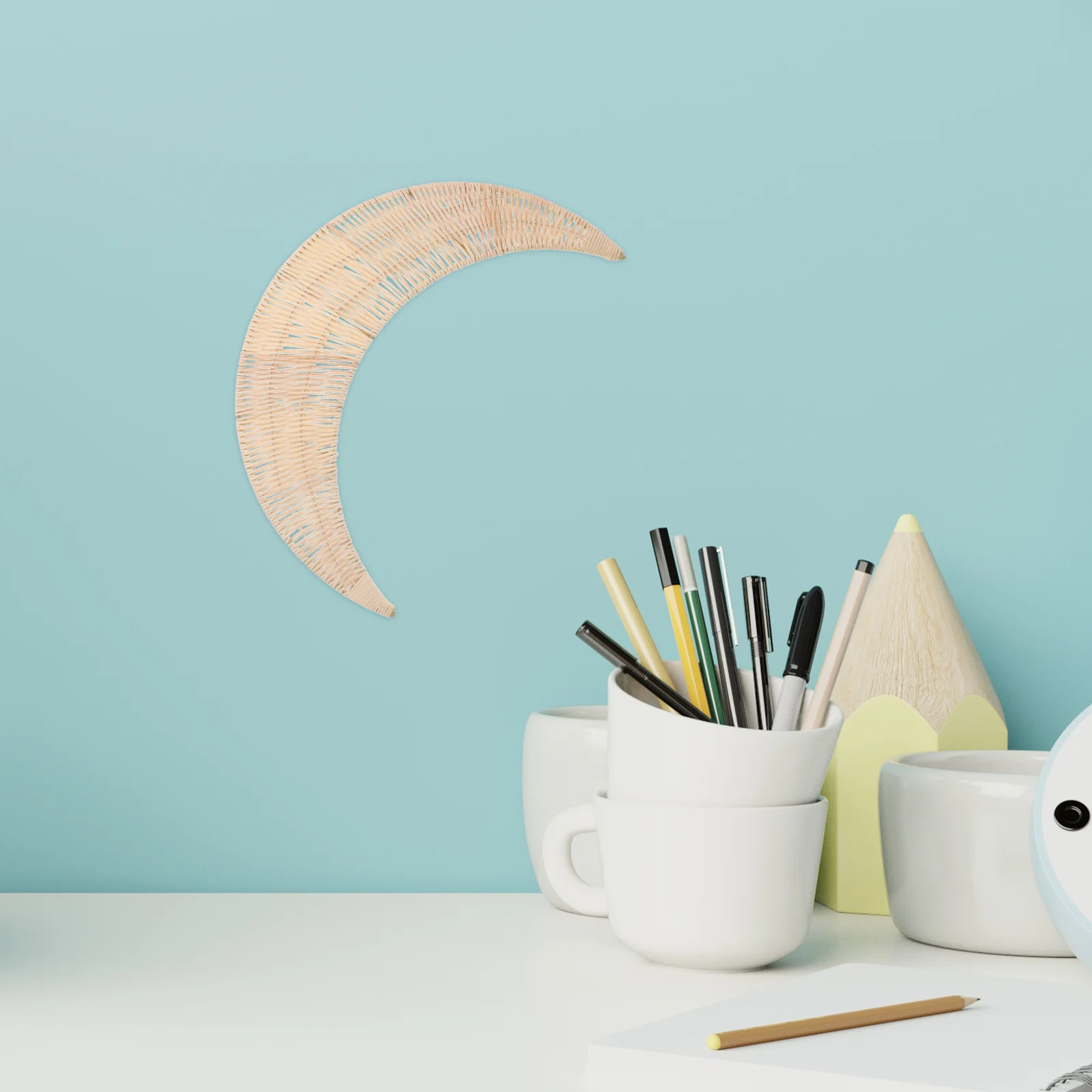 

1pcs Handmade Rattan Moon Wall Art Boho Nursery Decor Wicker Hanging Ornament Rustic Shape Decoration Wall Pendant Home Decor