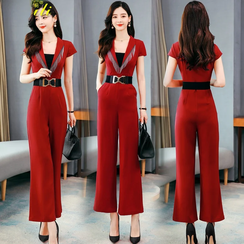 

High Waist Drapey Wide Leg Jumpsuit Set Summer New Women's Ele Slimming Chiffon Pants Trendy Suit