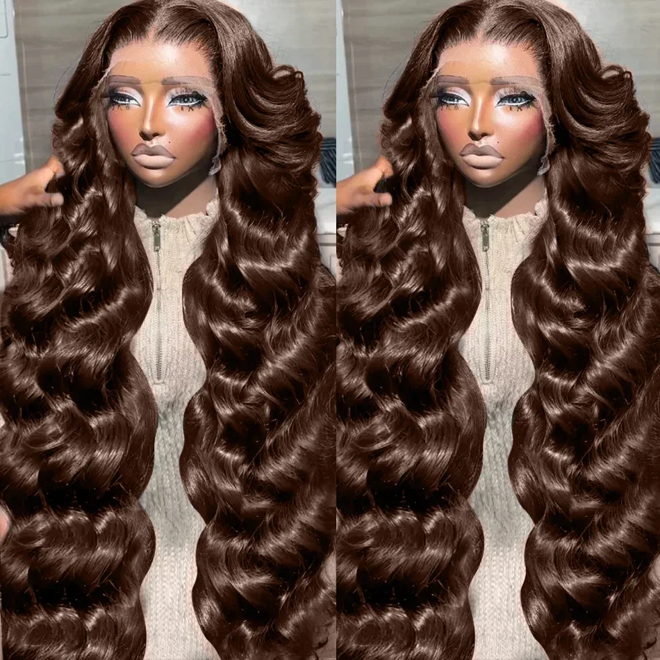 220% 13x4 Chocolate Brown Body Wave Lace Front Wigs HD Transparent 13X6 Lace Frontal Wig 100% Human Hair Preplucked For Women