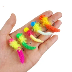 5Pcs Fishing Jig Heads with Soft Lure Tail Maggot Baits Bass Fishing Lure 3.5g Jig Head for Trout Crappie Jig Fishing