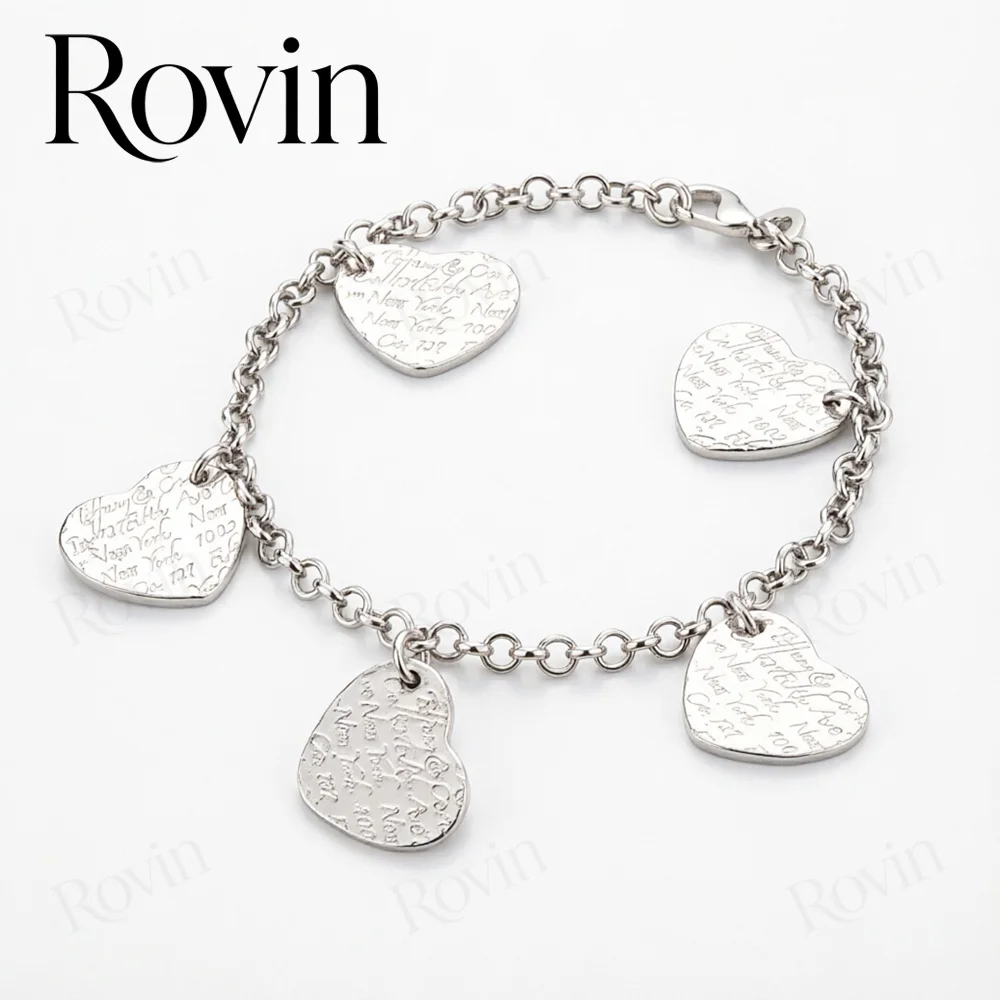 18K Gold 8-Inch Bracelet with Exquisitely Engraved Heart Tag – Stylish Women's Jewelry for Parties and Weddings