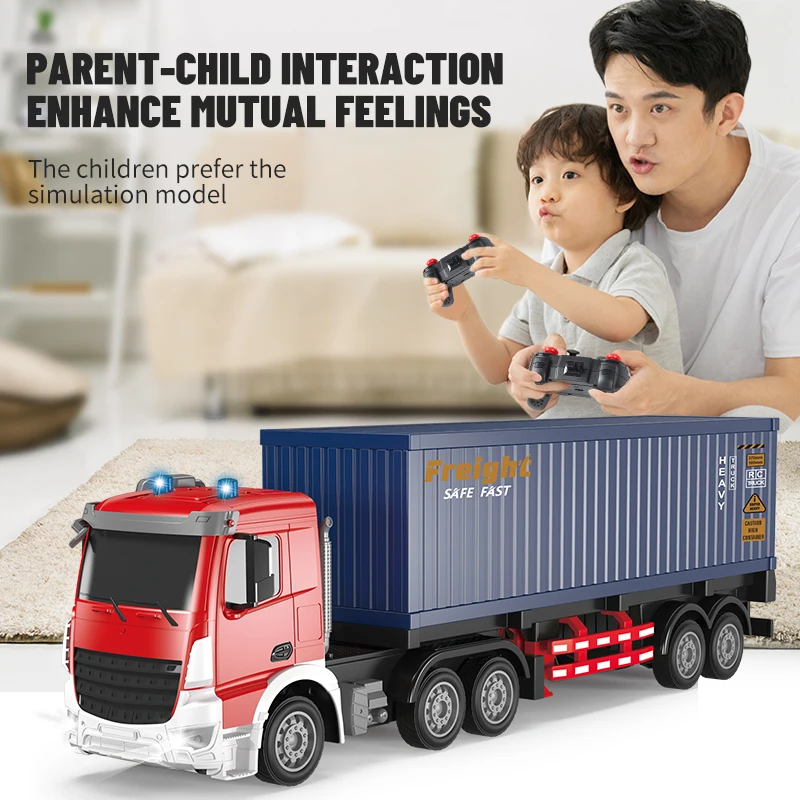 1:24 RC 자동차 무선 조종 자동차 컨테이너 트레일러 운송 트레일러 드럼 트럭 조명 음악 포함 남자아이 장난감 어린이 크리스마스 선물