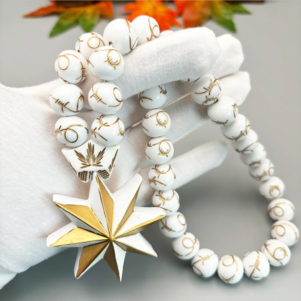 KC1016 Octagonal Star Resin Paintings  Exquisite Beads Decorate 3D Three-Dimensional Two-Color  Pendants White Gold Decoration
