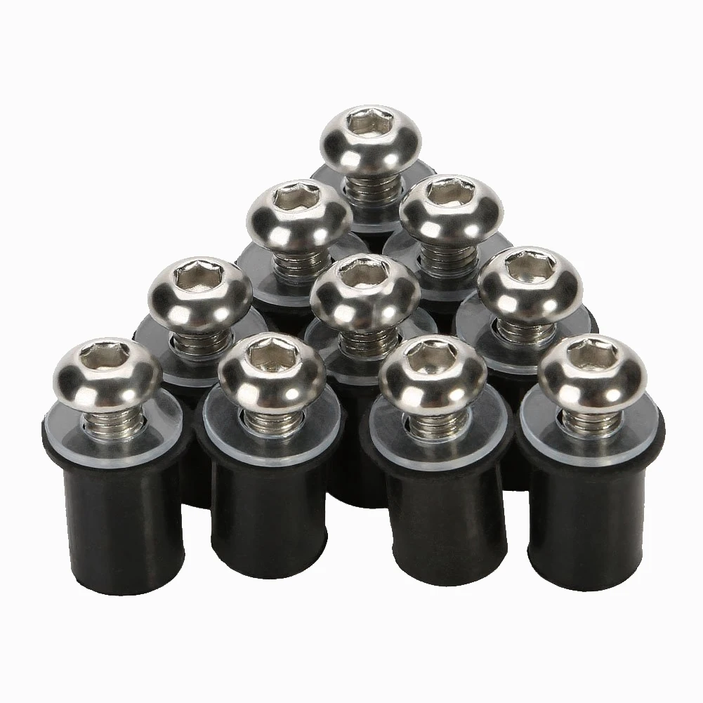 10pcs/Set Kit Motorcycle 5mm Metric Rubber Well Nuts Windscreen Fairing Cowl Anodized Aluminum Screws Bolts