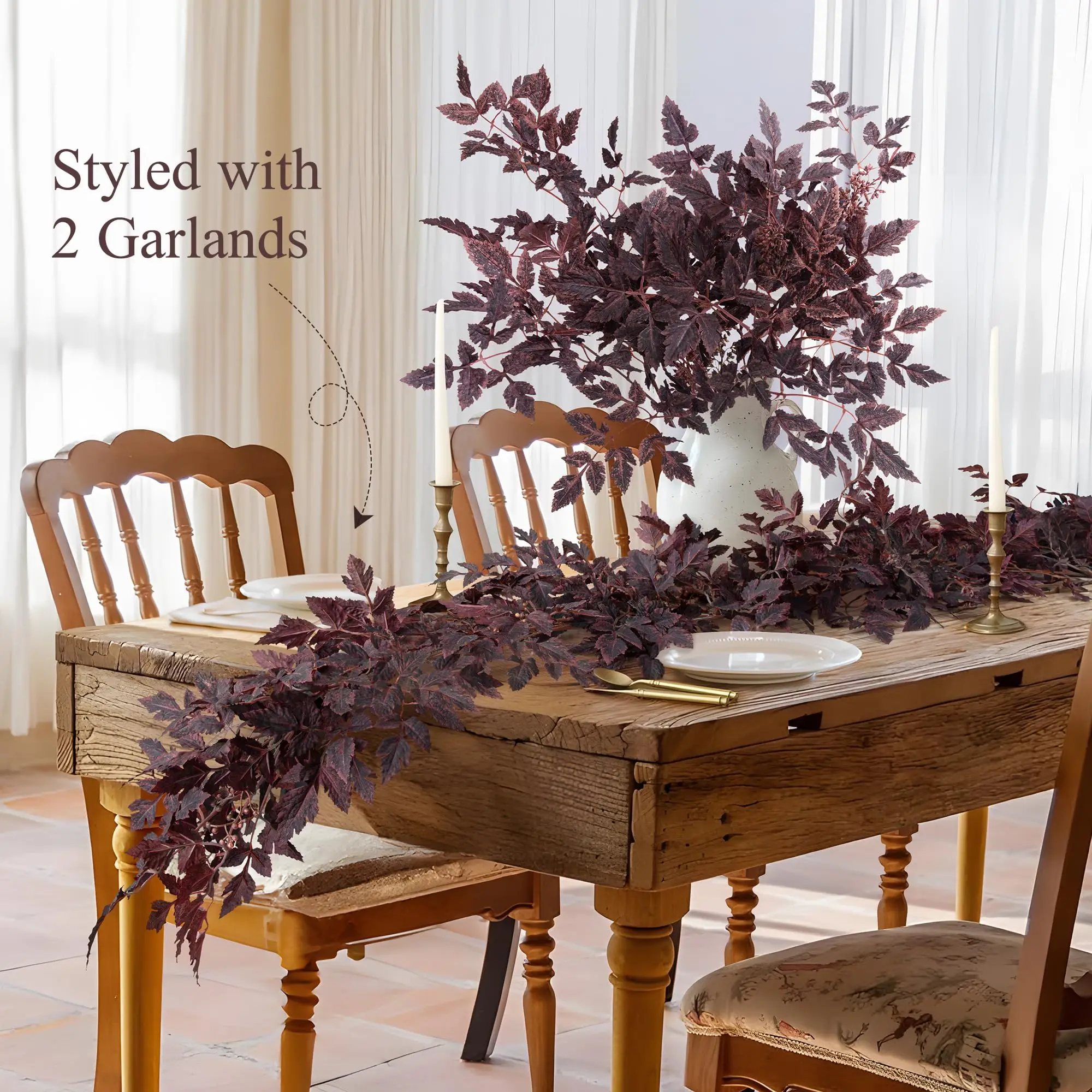 

2-6PCS 6Ft Plum Cimicifuga Seeded Garlands Neutral Faux Leaves Garland for Table Mantel Thanksgiving Halloween Fall Decor Indoor