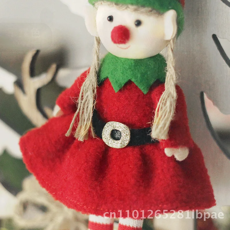 

Christmas Elf Doll Wind Pendulum Decorations Cauchy Hanging Ornament for Christmas Tree Green Red Pastoral American Country