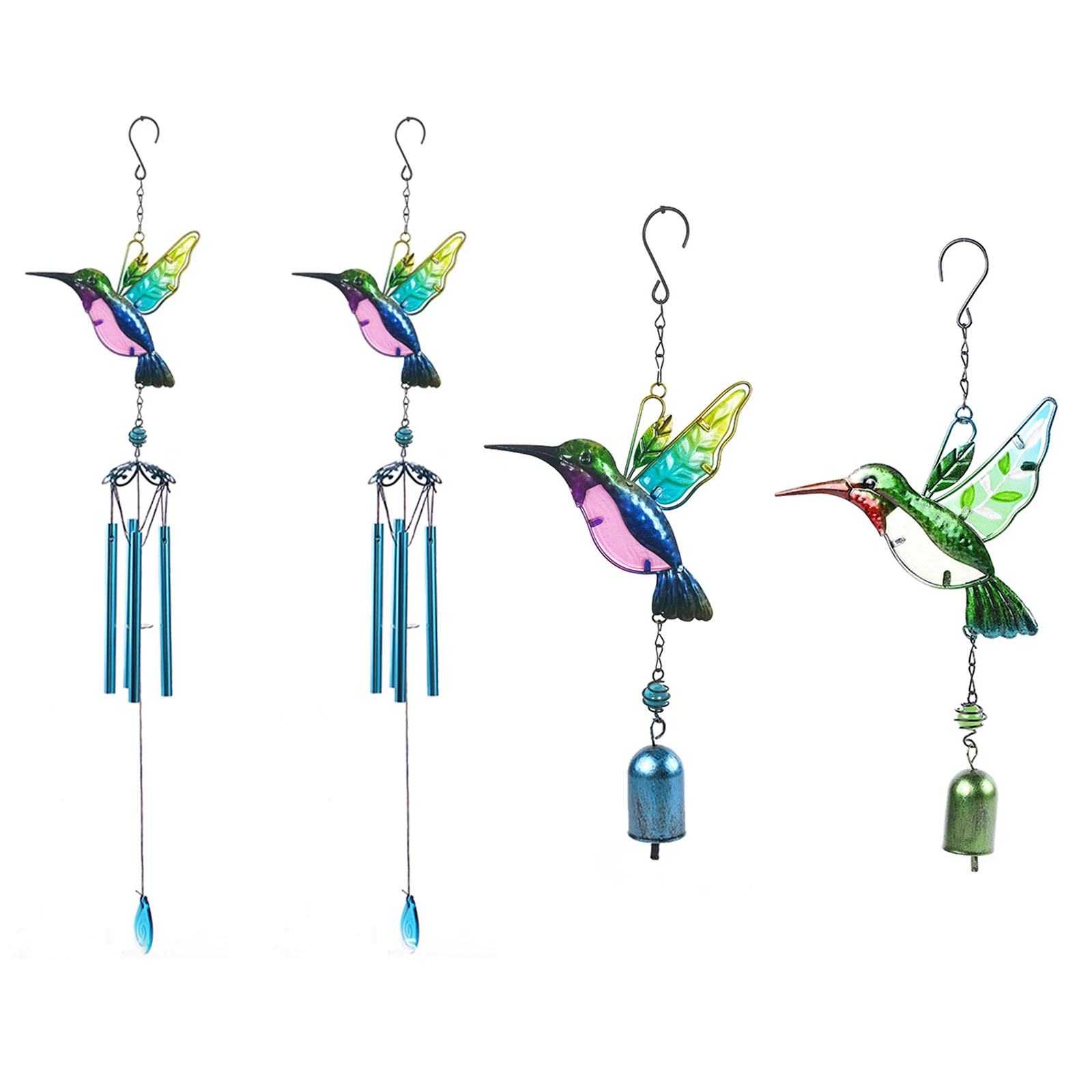 Hummingbird Metal Glass-painted Tube Wind Chimes Bells Memorial Wind Chimes for Outdoors Garden Decor