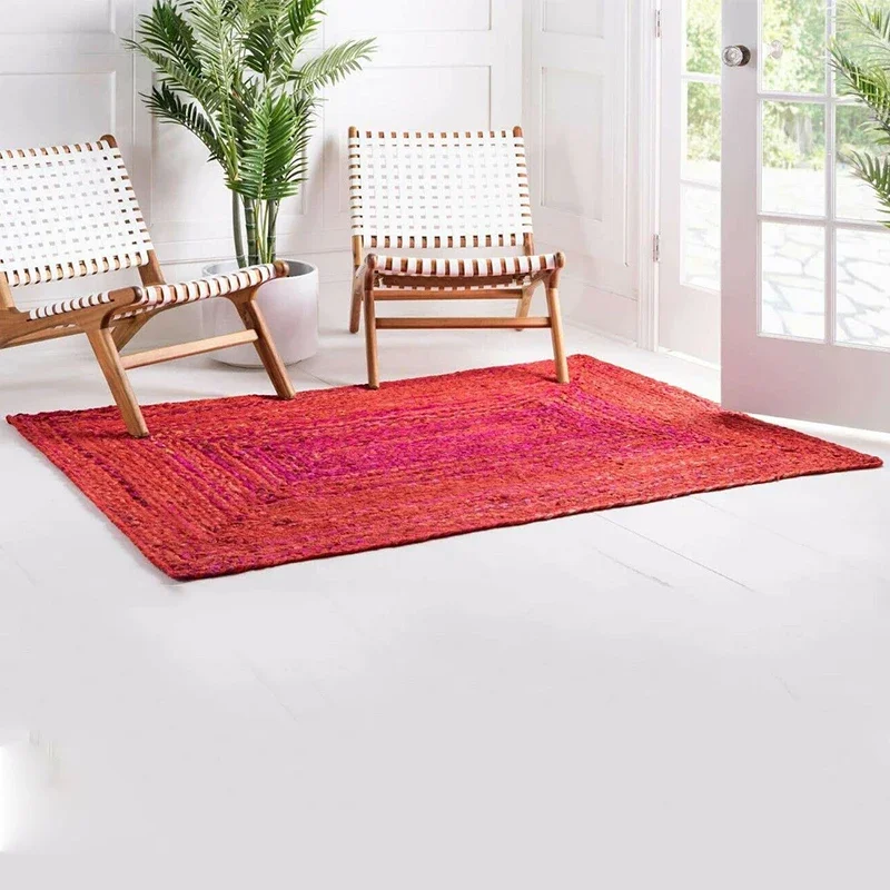 Multicolor Carpet 100% Natural Jute Cotton Handmade Reversible Carpet Modern Living Area Decor Rug