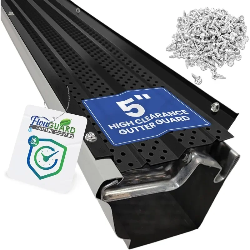 FlowGuard High Clearance Premium 50-Year Gutter Cover System - Thermal Thaw Black 5 Inch Aluminum Gutter Guards