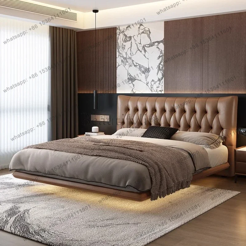 Modern Luxury Levitation Leather Double Bed 2 People Full Size Bed Frame Queen Beds Bedroom Furniture