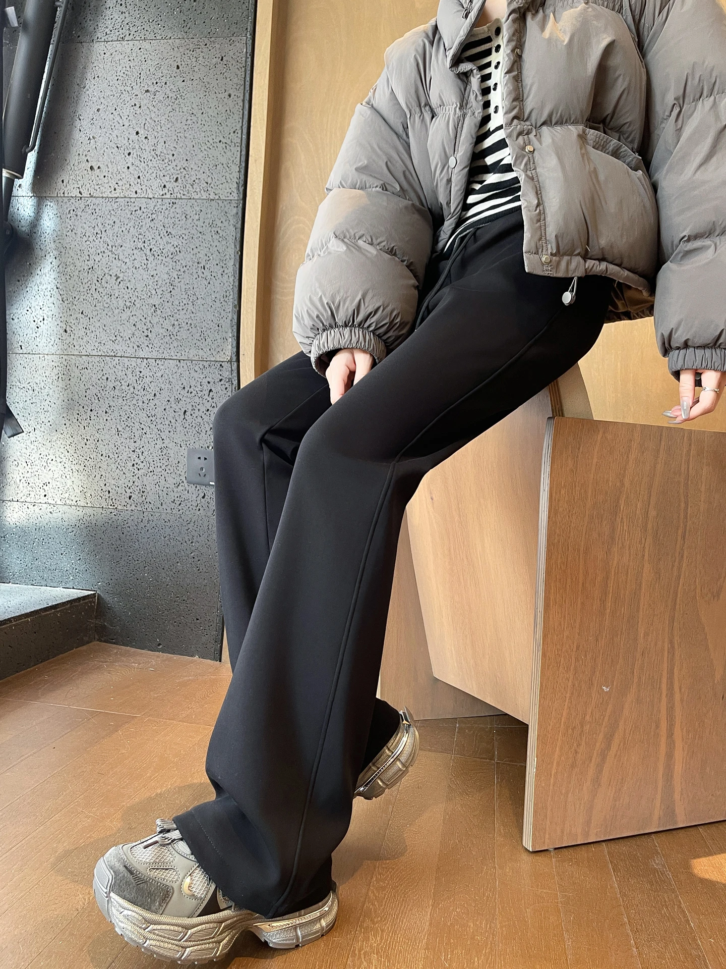 Pantalon évasé à taille haute doublé pour femmes, pantalon de yoga, pantalon bootcut, pantalon décontracté à taille haute, mélange de coton confortable