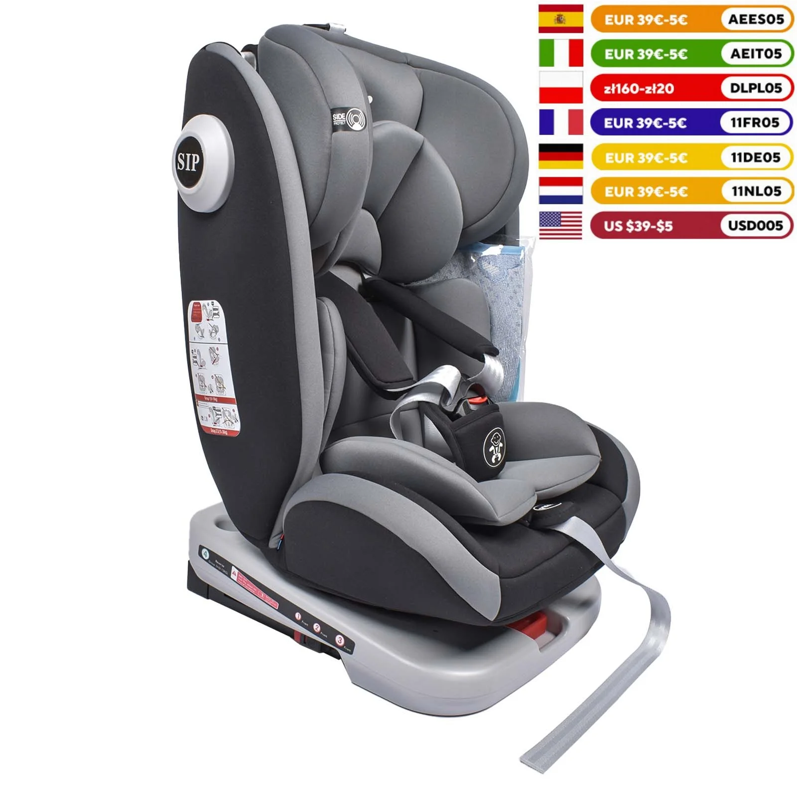 AP01 KL005 Child Car Seat 360° Rotating 5-Point Belt 9-36kg 0 -12 years ECE ISOFIX Child Safety Seat