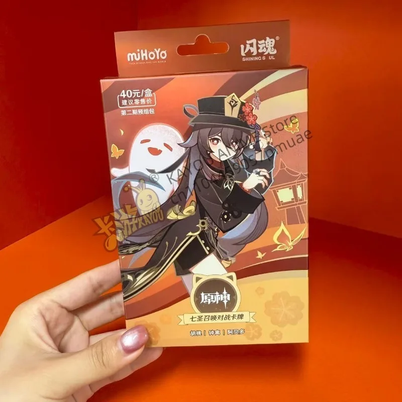 Genshin Impact – carte de combat Seven Holy Summons, boîte d'origine authentique, Collection limitée, jeu de cartes, personnage périphérique, cadeau
