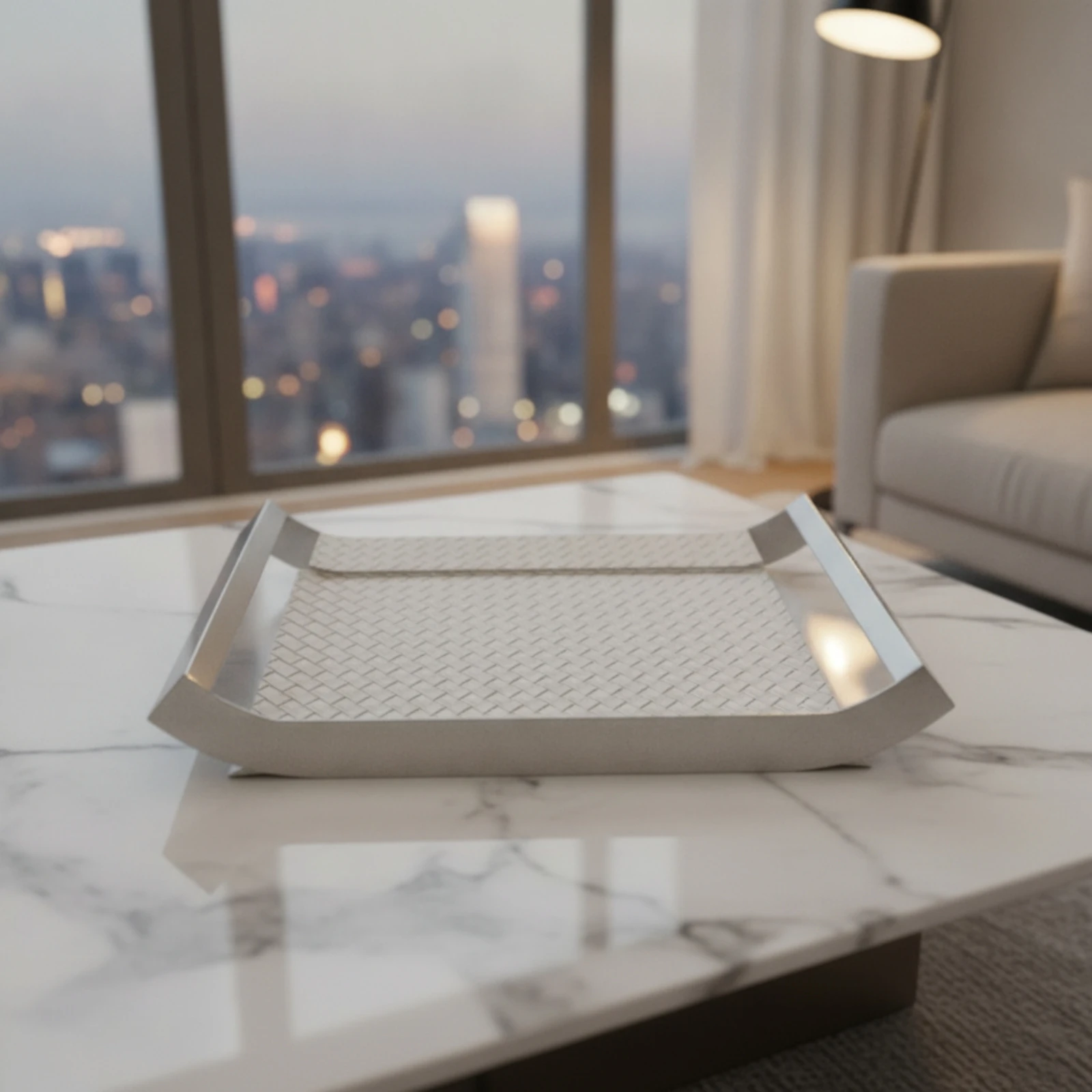 Tray with Woven Texture Shallow Stainless Steel Tray Minimalist Modern for Entryway, Dresser