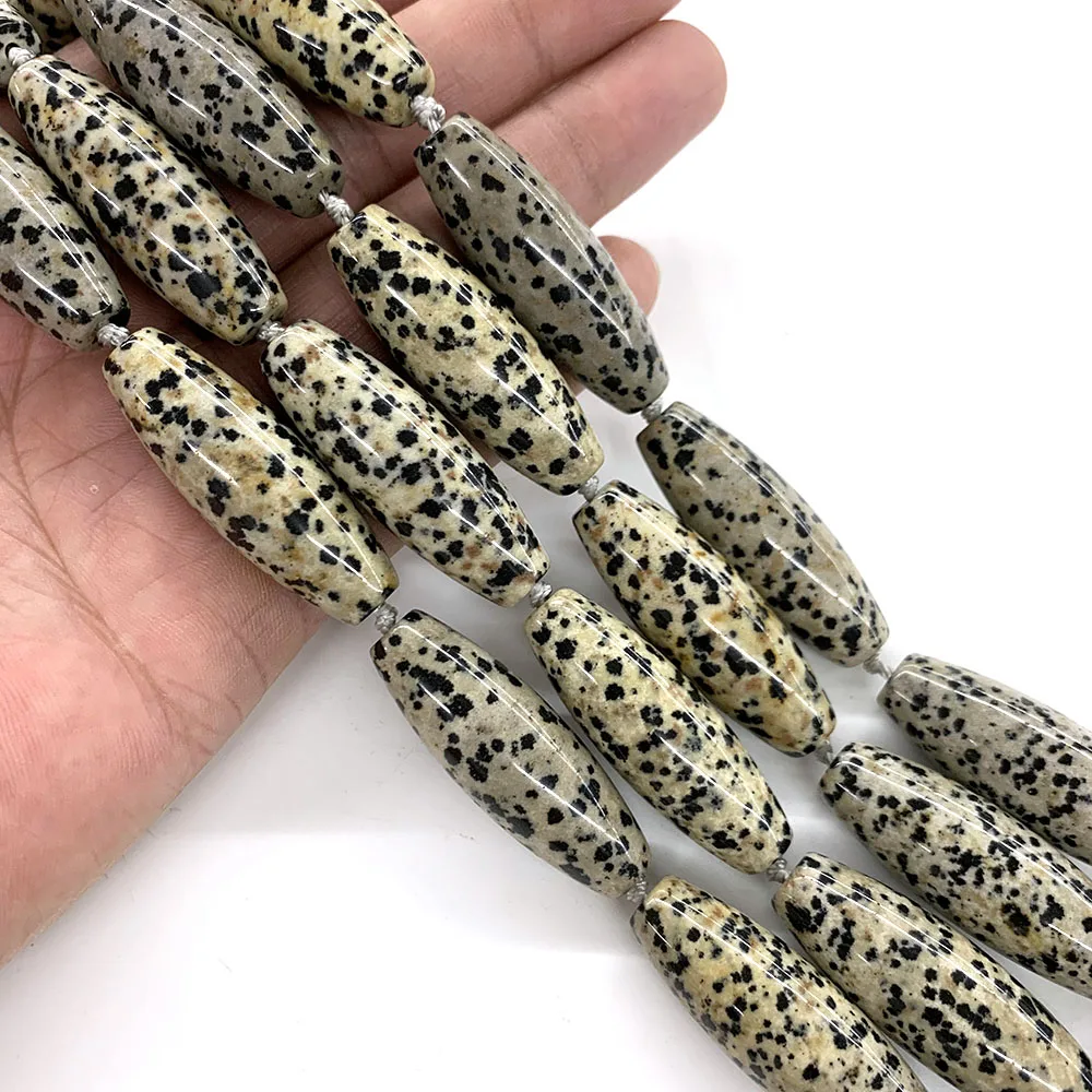 40x14mm Dalmation Jasper Rice Tube Beads Natural Stone Healing Crystal Loose Quartz Gem Beads for Jewelry Making DIY Accessories