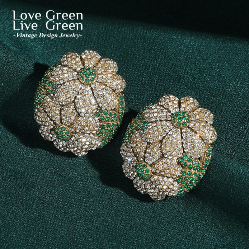 

Vintage Rhinestone Flower Earrings Stud Green Unique Sunflower Luxury Designer Jewelry Gifts Wedding Thanksgiving 2025 New In