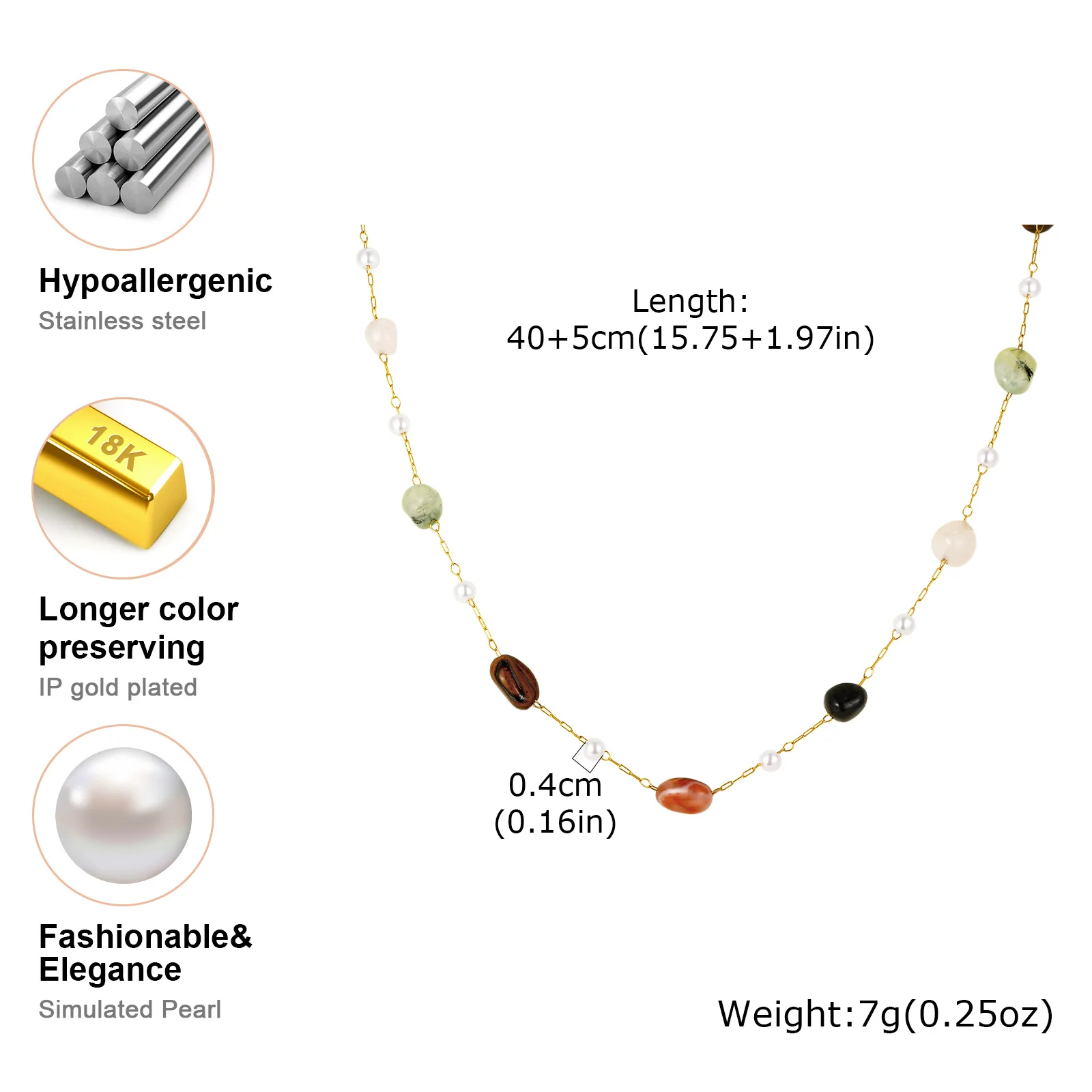 Vnox Minimalist Imitation Pearl Natural Stones Necklace Summer New Style Irregular Design Clavicle Chain Necklace Fine Jewelry