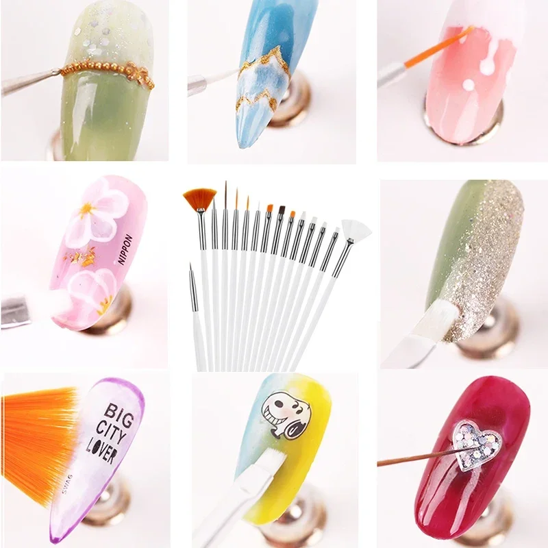 7/15 個ネイルブラシセットネイルアートデザイン絵画ペン UV ジェルエクステンションビルダーブラシネイルサロン用品とツールライナーブラシ
