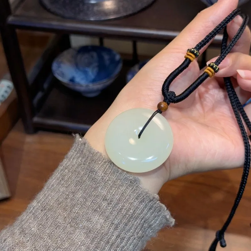 Hetian Mutton Fat Jade Peace Pendant Necklace Men Women, Fashionable And Versatile