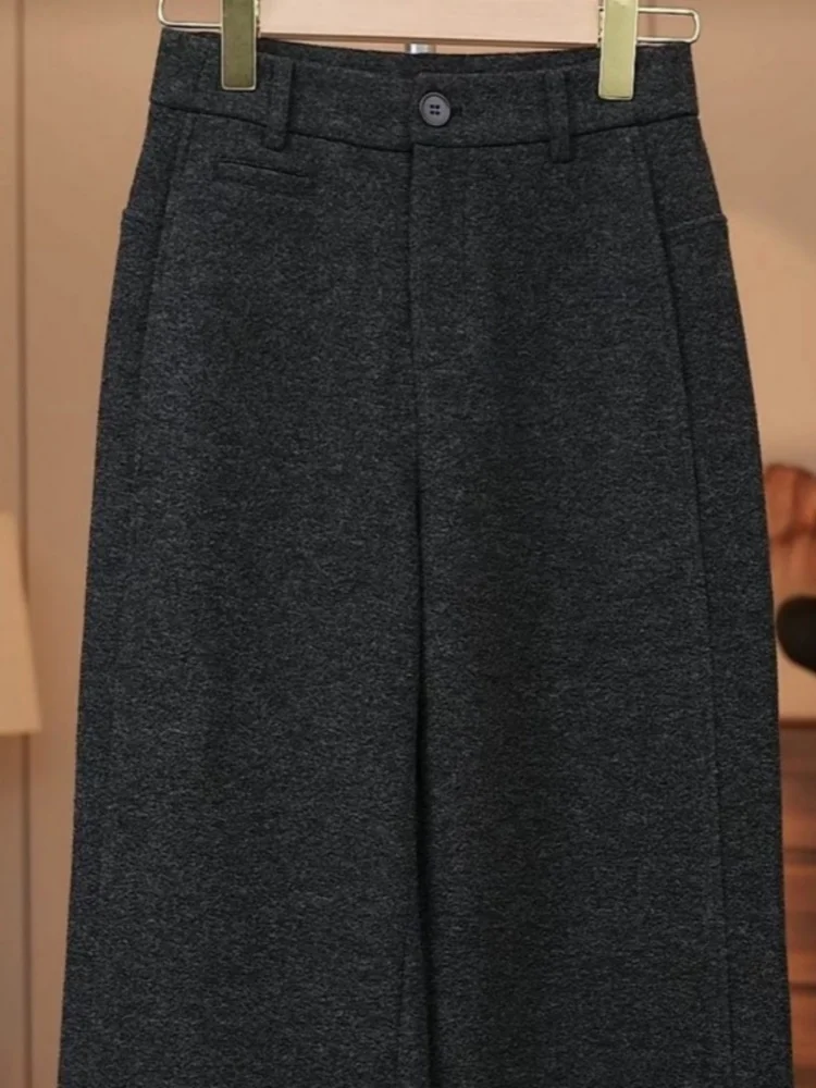 Pantaloni a vita alta con gamba larga e noodle di riso Pantaloni larghi a gamba dritta da donna Pendolarismo Sle Colore puro ket Dettaglio