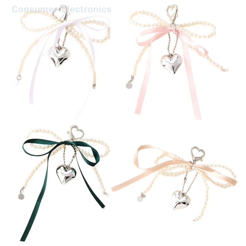 Trendy Creative Heart Ribbon Bowknot Charm Keychain Delicate Key Ring Pendant Exquisite Backpack Decoration Accessories Gifts