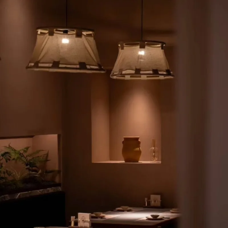 

Wabi Sabi Style Homestay Pendant Lamp Zen Style Retro Study Room Designer Tea Room Living Room Bar Counter Fabric Lighting