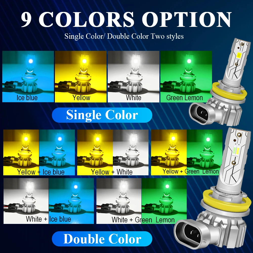 H11 H16 LED Fog Light for Car Truck H8 H9 Dual Color led Fog Lights Switchback Lemon Green Yellow Blue Daytime Running Lamp DRL