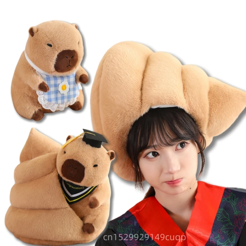 30/40cm Kawaii Creative Capybara Plush Doll With Bib Graduation Poop Capybara Combination Plush Toys Home Decor For Students