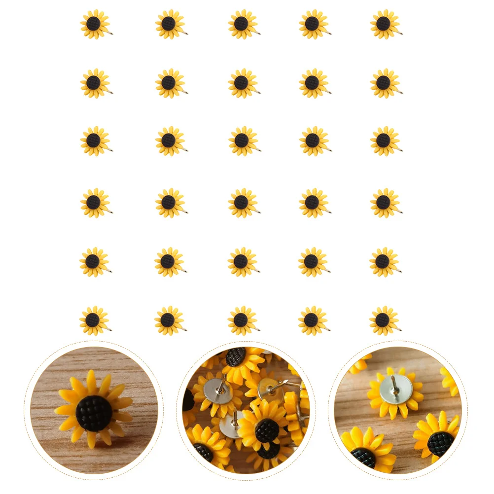 30 Pcs Sunflower Pushpin Multi-function Adorable Multifunction Poster Accessory DIY Iron Tacks