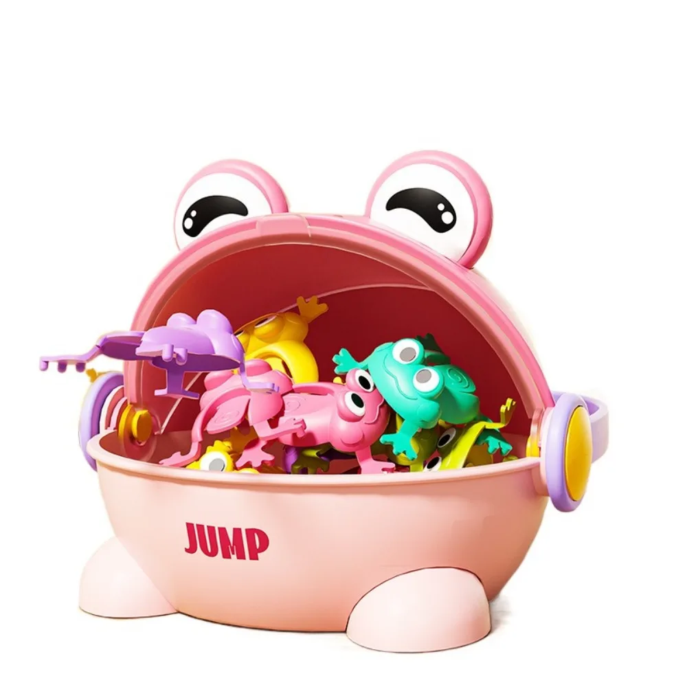 

Assorted Colors Fun Jumping Frog with Storage Bucket Cute Animals Bouncing Toad Game Parent-child Bounce Reusable Finger-press