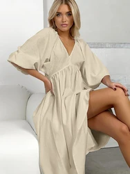 Marthaqiqi estate nuove camicie da notte femminili Sexy scollo a v Sleepwear mezza manica indumenti da notte Lace Up Backless camicia da notte Casual vestiti per la casa