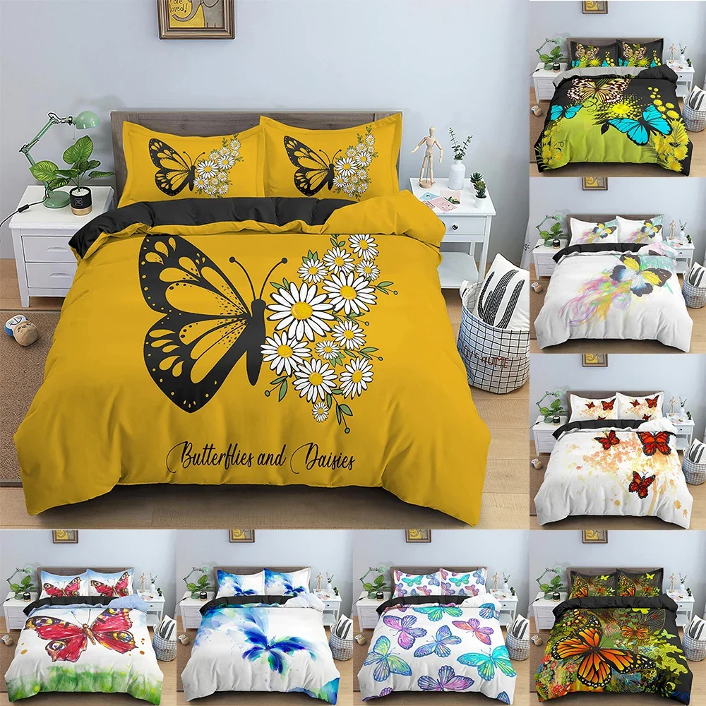 

Butterfly Bedding Set Daisy Pattern Duvet Cover Bedroom Comforter Covers Single Twin King ​Size Quilt Cover Home Textile 2/3PCS