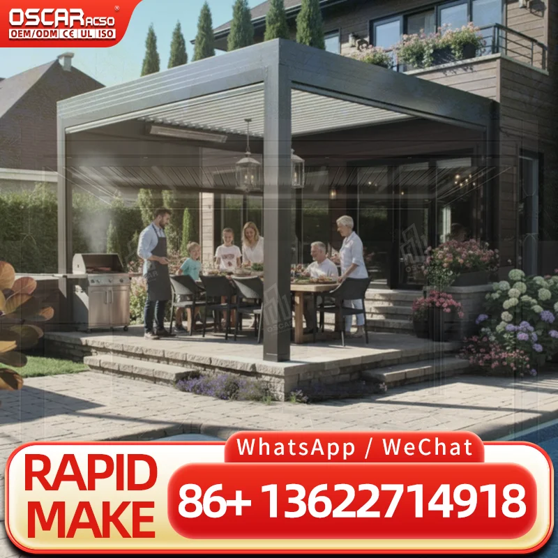 DIY Outdoor Aluminum Alloy Louvered Electric Gazebo Pergola for Garden Restaurant 4X4 3X4 5X3 pergola