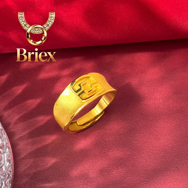 Bague ouverte unisexe en or 24 carats AU999 de la marque Briex Jewelry - Bague en or pur avec inscription, symbole de paix chaque année, un cadeau significatif