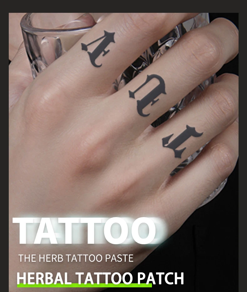 Langlebige wasserdichte Tattoo-Aufkleber, simulierte nicht-reflektierende temporäre Tattoos mit englischem Muster für Finger und Arm, Fake-Tattoo. – Detail 1