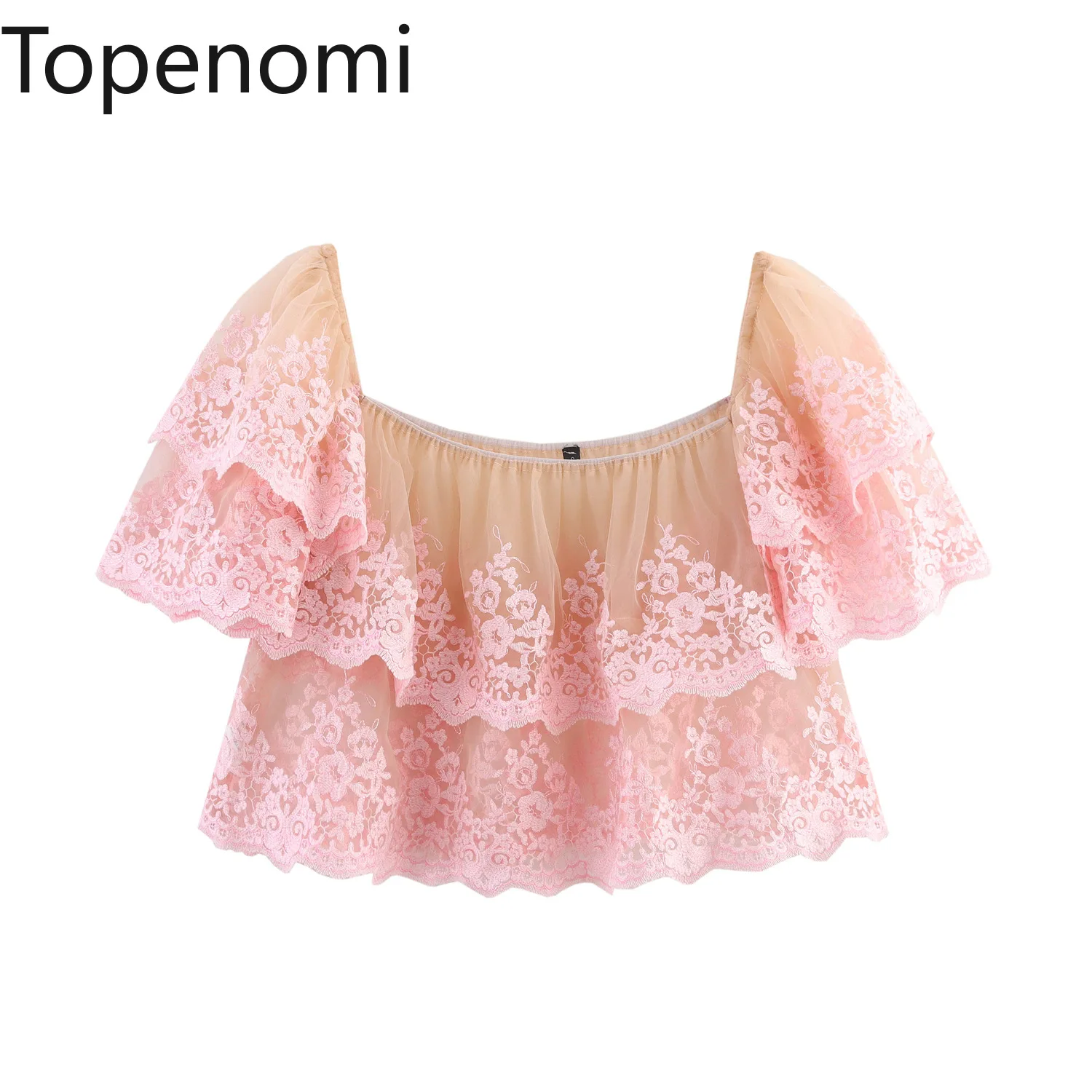 

Topenomi летняя многоуровневая кружевная блузка с рюшами и вышивкой, женская французская элегантная блузка с квадратным воротником, шикарный укороченный топ, модные универсальные рубашки