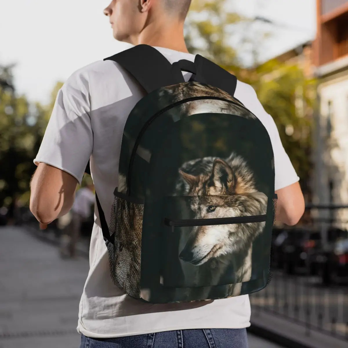 Howling Wolf Under The Moonlight Print Backpack Student BookBag Children School Bag Laptop Shoulder Bags for Men Women