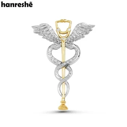 Hanreshe 고급 Caduceus 청진기, 의료용 브로치 핀, 상감 크리스탈 샤이니 스네이크 로드, 의학 라펠 배지, 보석 선물