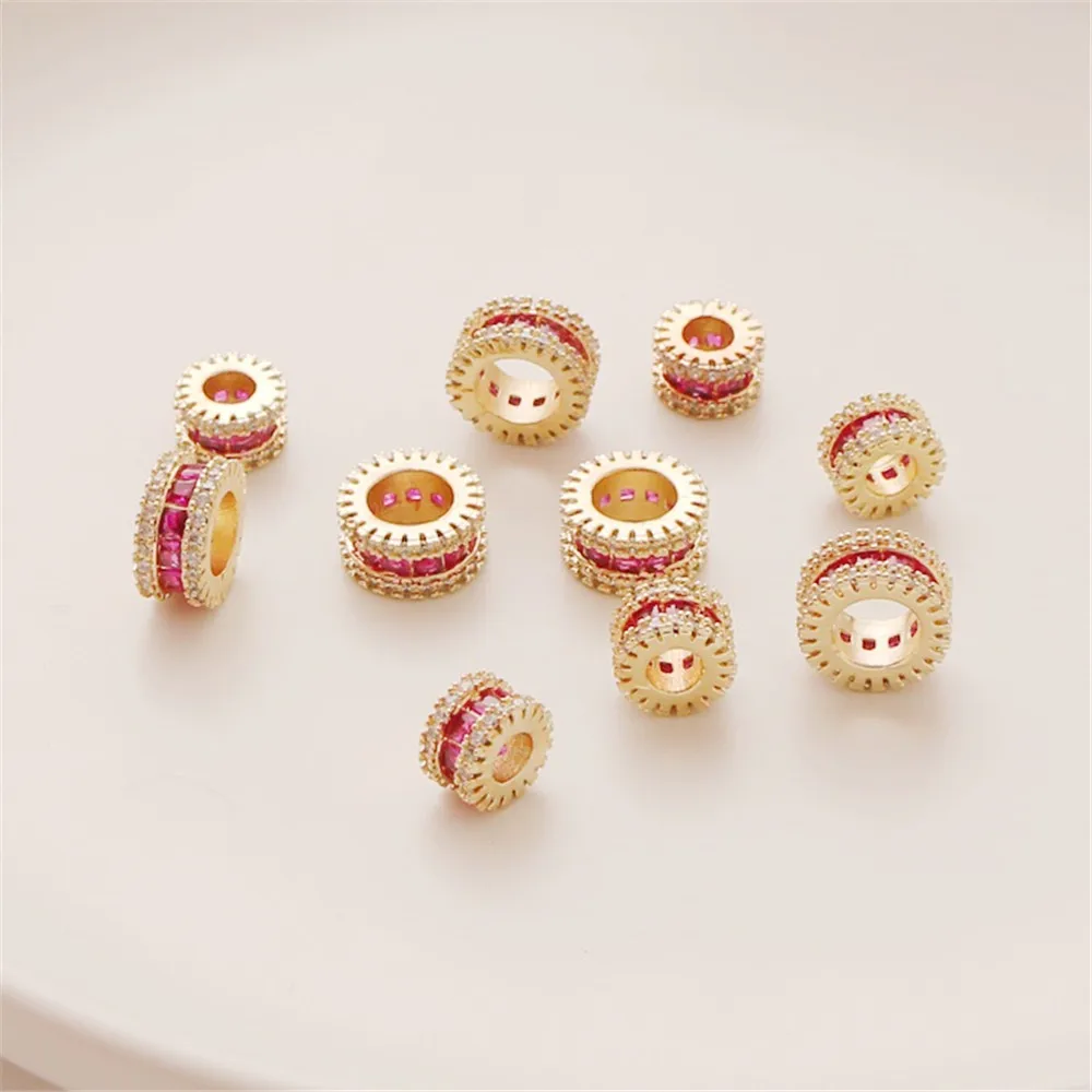 1pcs 14K Gold-coated Micro-inlaid Zircon Spacer for Bracelet and Necklace, Crimping Beads, Bucket Beads, DIY Jewelry