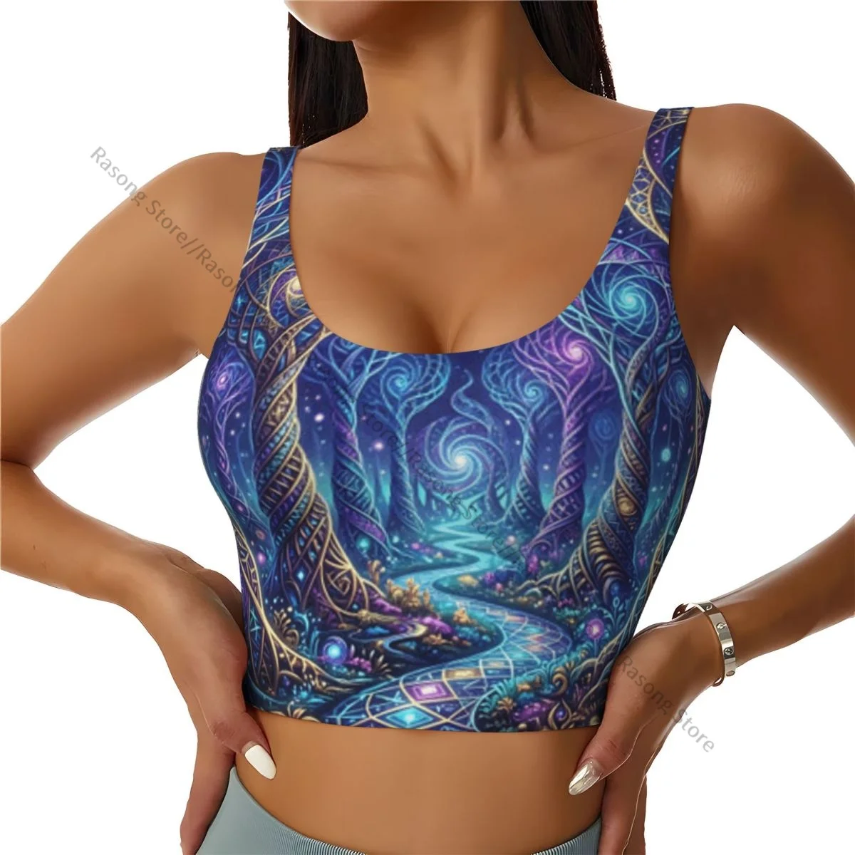 Yoga Vest Women Gym Sports Crop Tops Forest With Swirling Trees Starry Night Sky Streetwear Workout Breathable Tank Top Female
