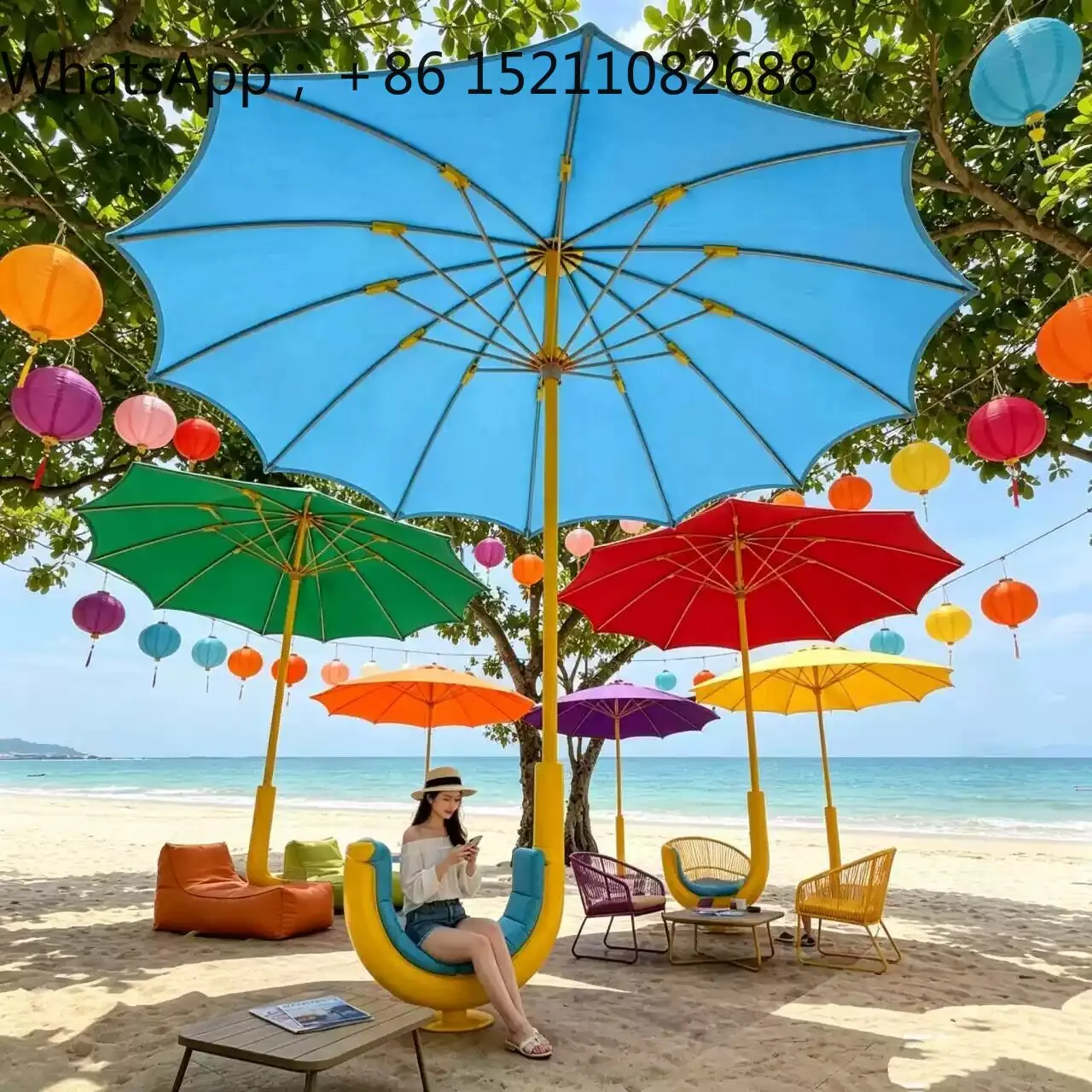 LLY outdoor color beach umbrella swing seat scenic seaside camp clock in photo device leisure parasol