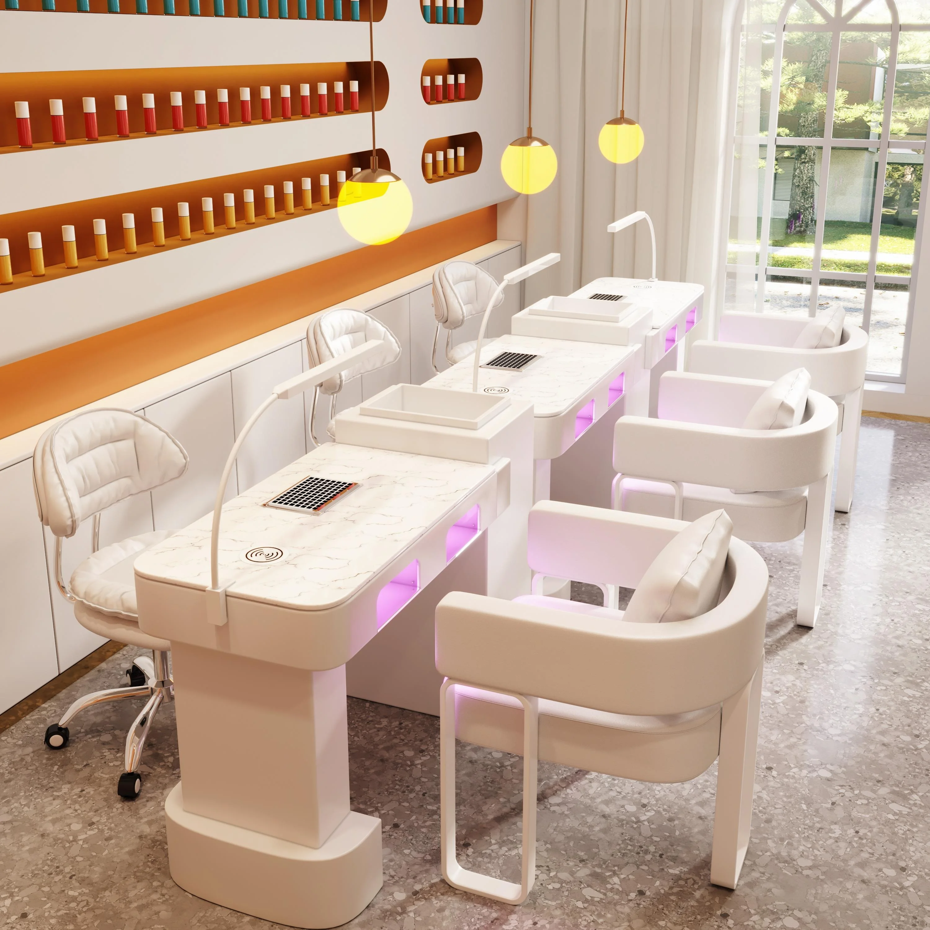 

&c High-Power Vacuum Cleaner Set Cream Style Marble Baking Lamp Manicure Table Chair Modern Design Nail Table and Chair