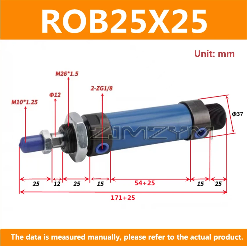 ROB25 ROB32 Mini Oil Cylinder Bore 20/32mm Stroke 25-200mm Hydraulic Pressure Cylinder Hydraulic Cylinder Round Hydrocylinder